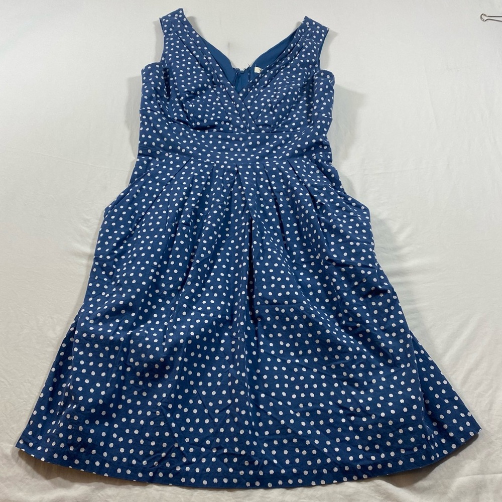 Corey P Dress women 6 pleated pockets Polka dot sleeveless VNeck back zip Dress